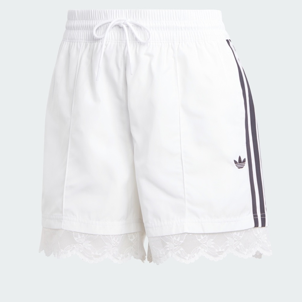 Adidas Women's White Lace Trim 3 Stripes Shorts